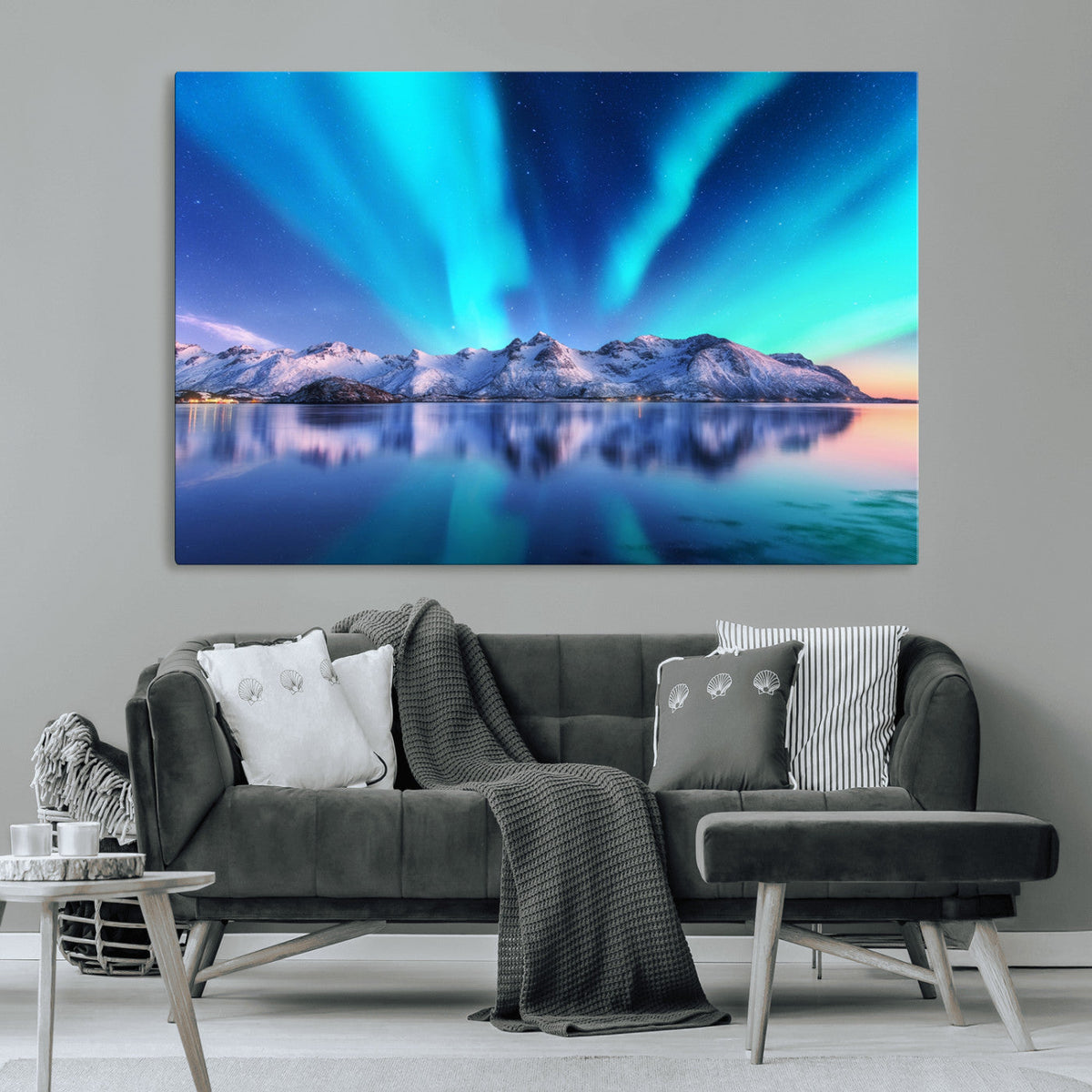 Northern Lights above Mountain Wall Art, Northern Lights