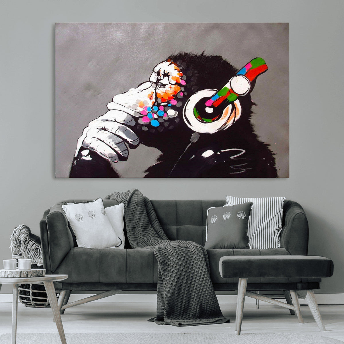 Dj Monkey Listening to Music Wall Art Print | Banksy Monkey