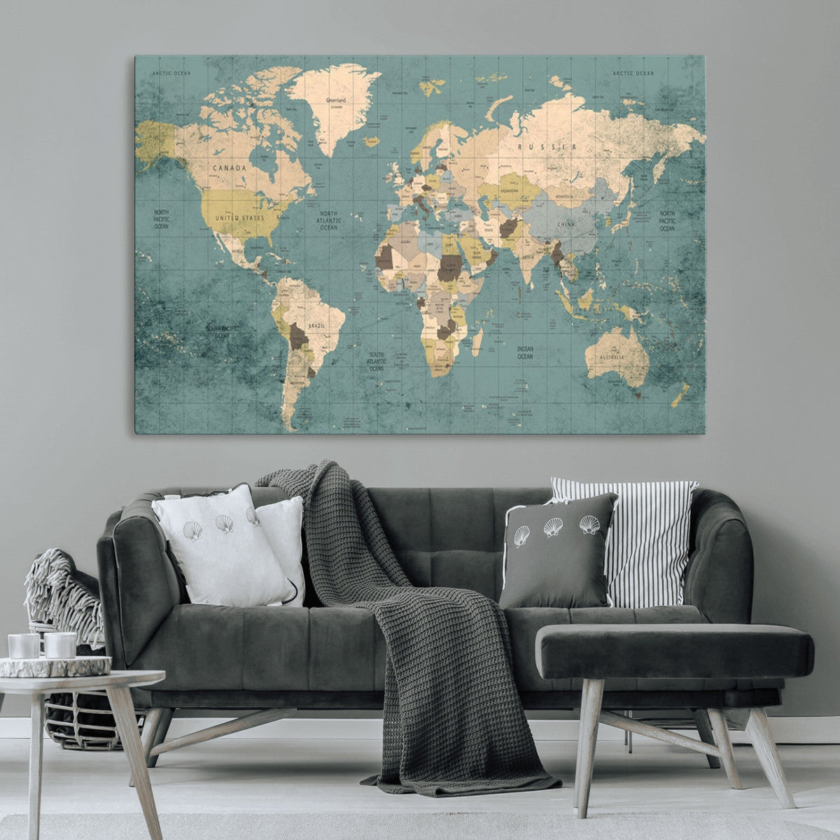 Classic World Map Canvas Print – Framed Vintage Map Wall