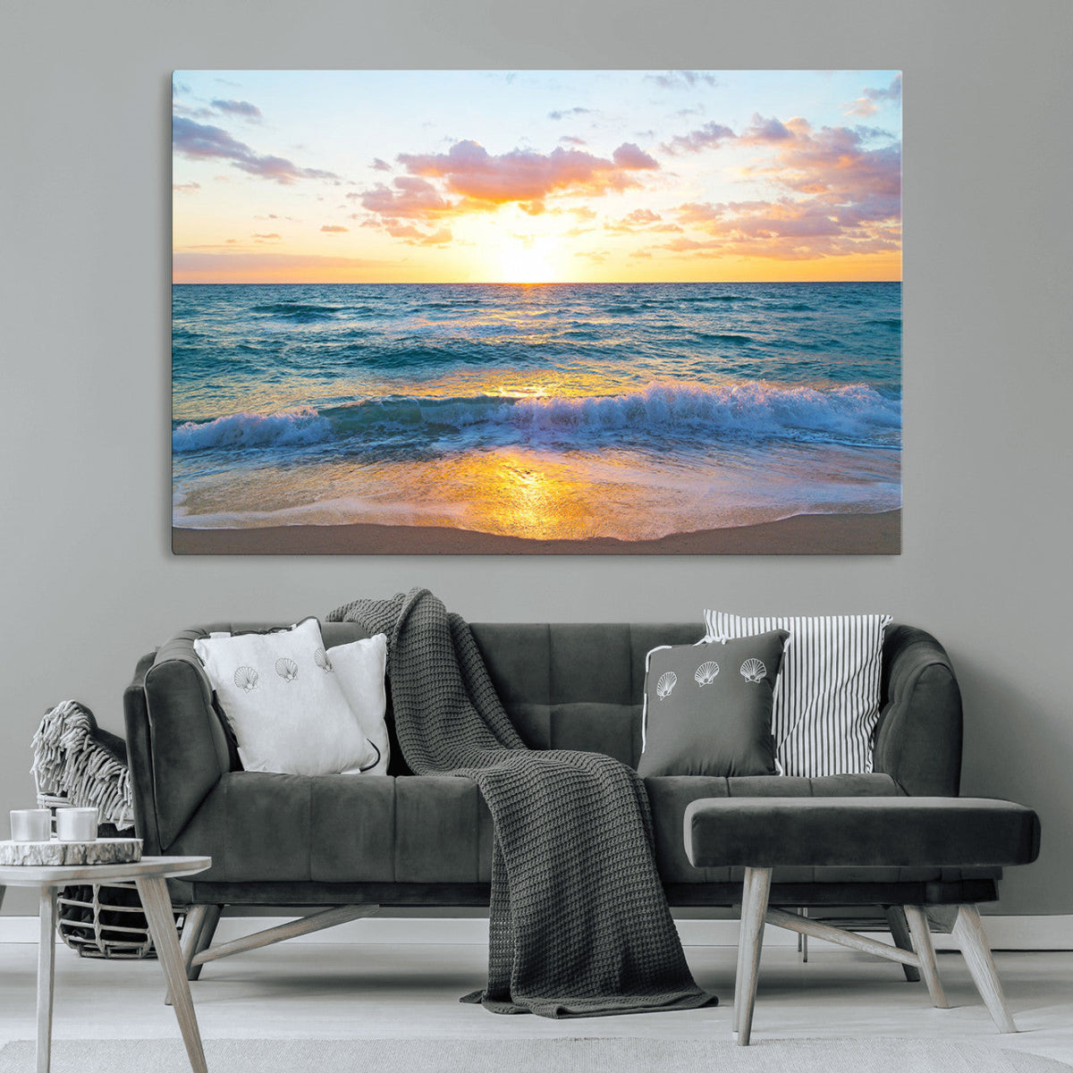 Golden Sunset Over Ocean Waves - Serene Coastal Triptych