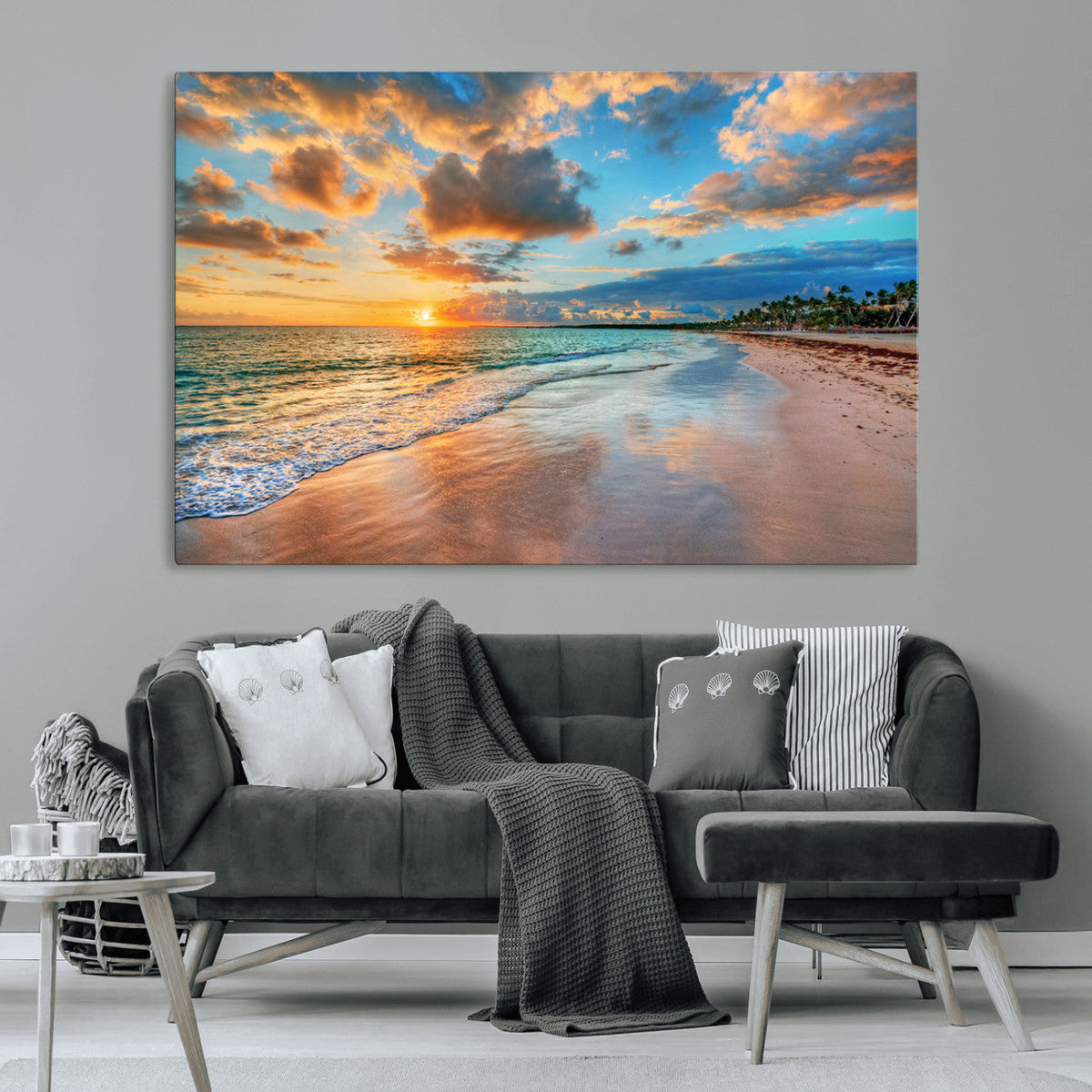 Serene Beach Sunset Wall Art | Coastal Ocean Canvas Print |