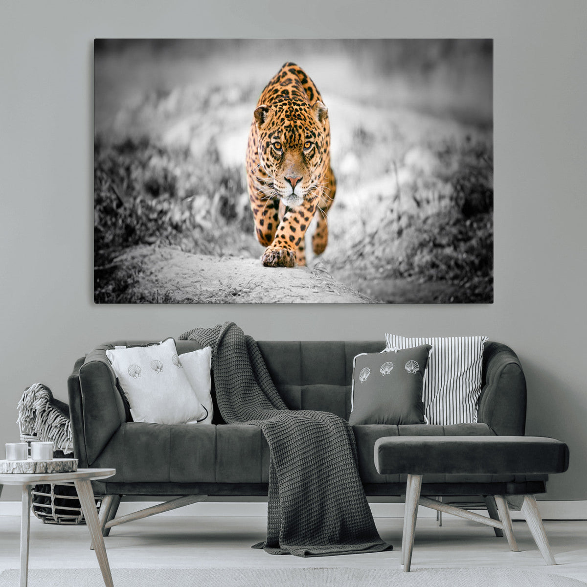 Jaguar Wall Art Canvas Print - Majestic Big Cat in Focused