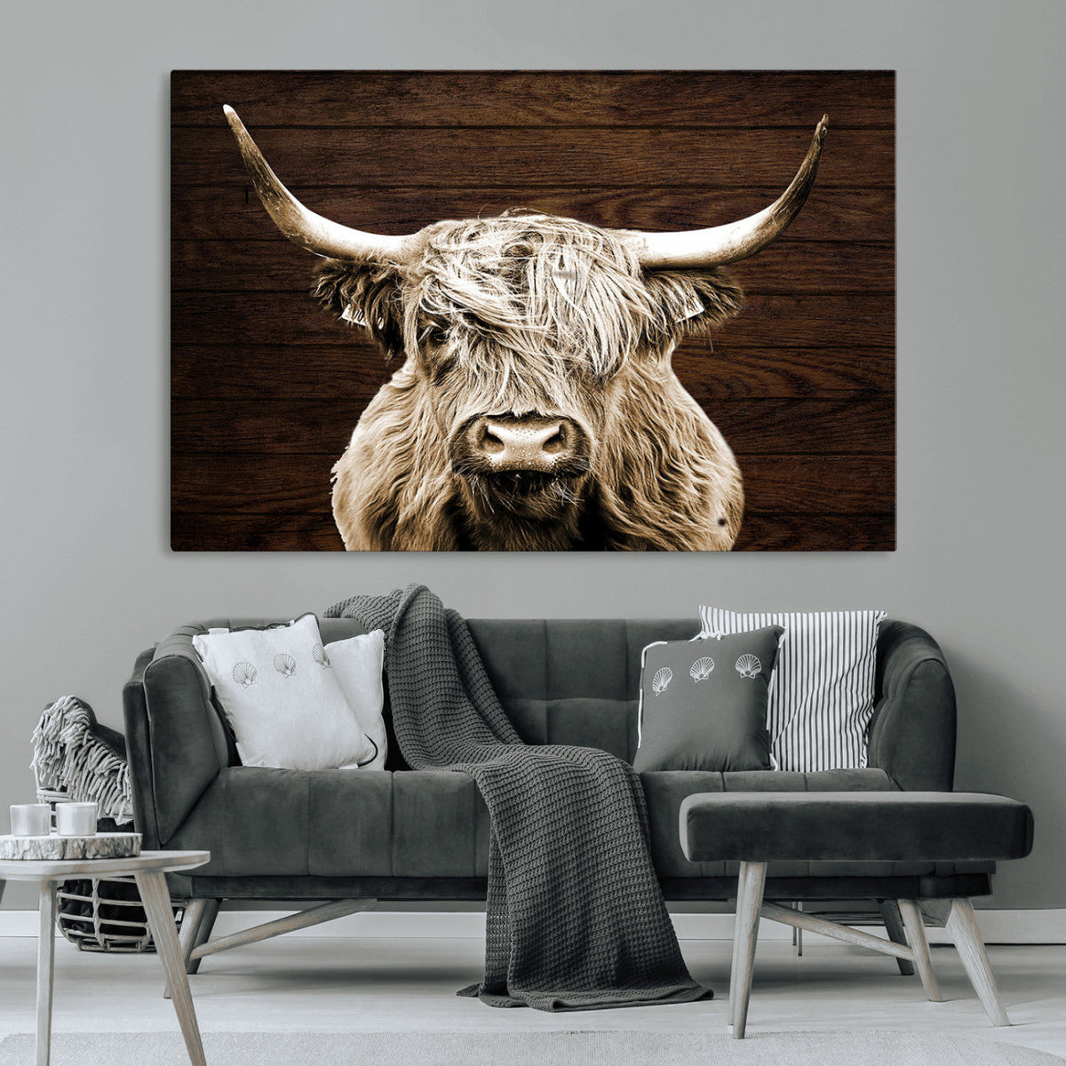 Highland Cow Wall Art Canvas Print, Rustic Farmhouse Decor,