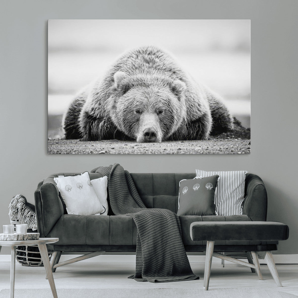 Resting Grizzly Bear Wall Art Canvas Print – Majestic Lazy