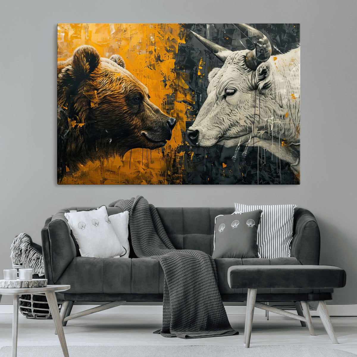 Bear and Bull Wall Art Canvas Print – Abstract Animal