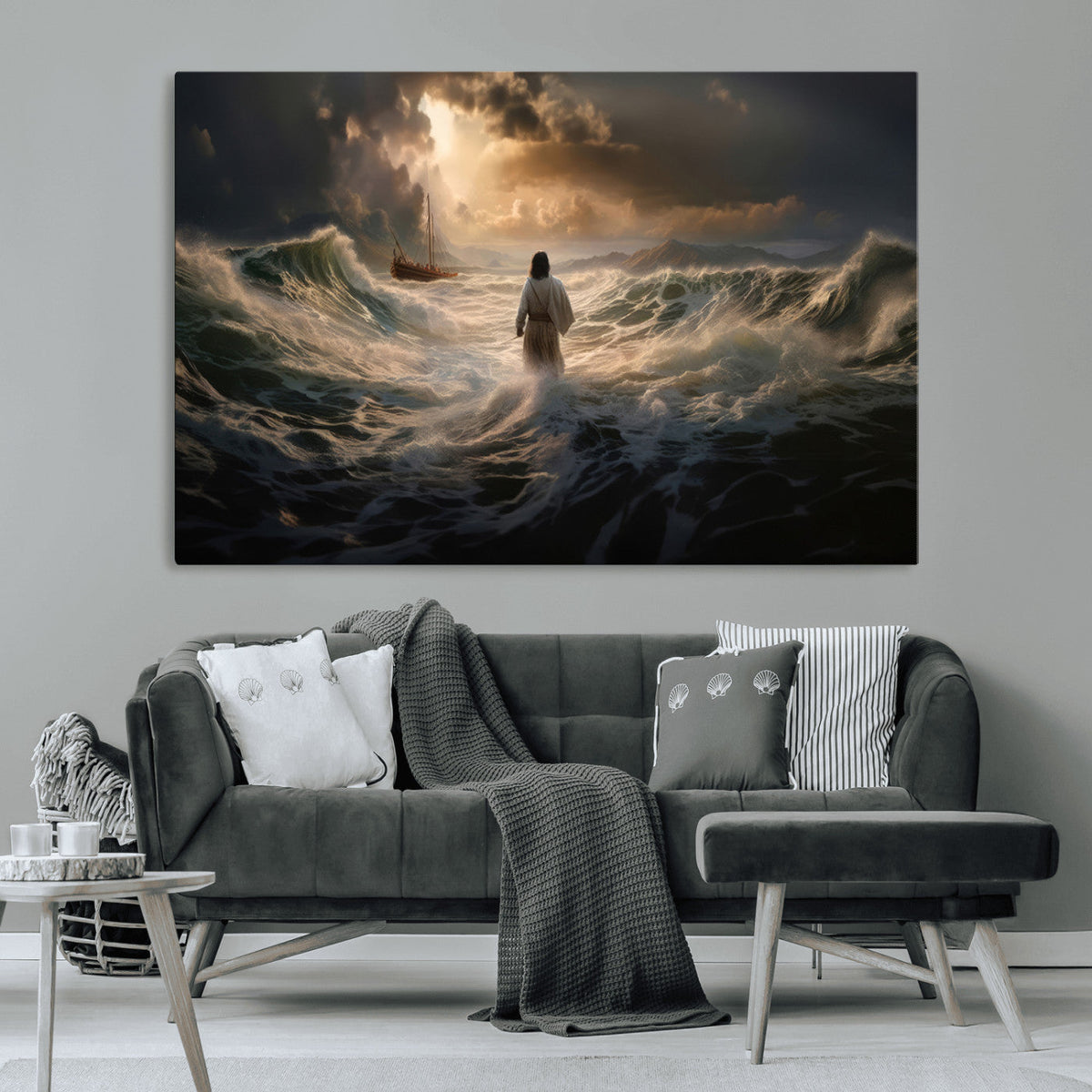 Jesus Walking on Water Wall Art Canvas Print - Religious