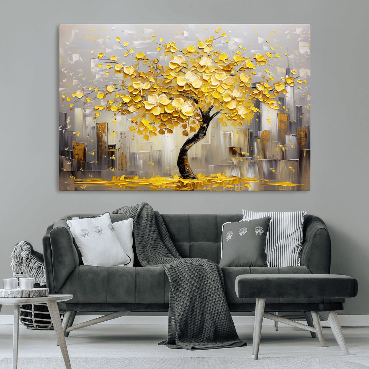 Golden Tree Canvas Print | Abstract Wall Art for Modern