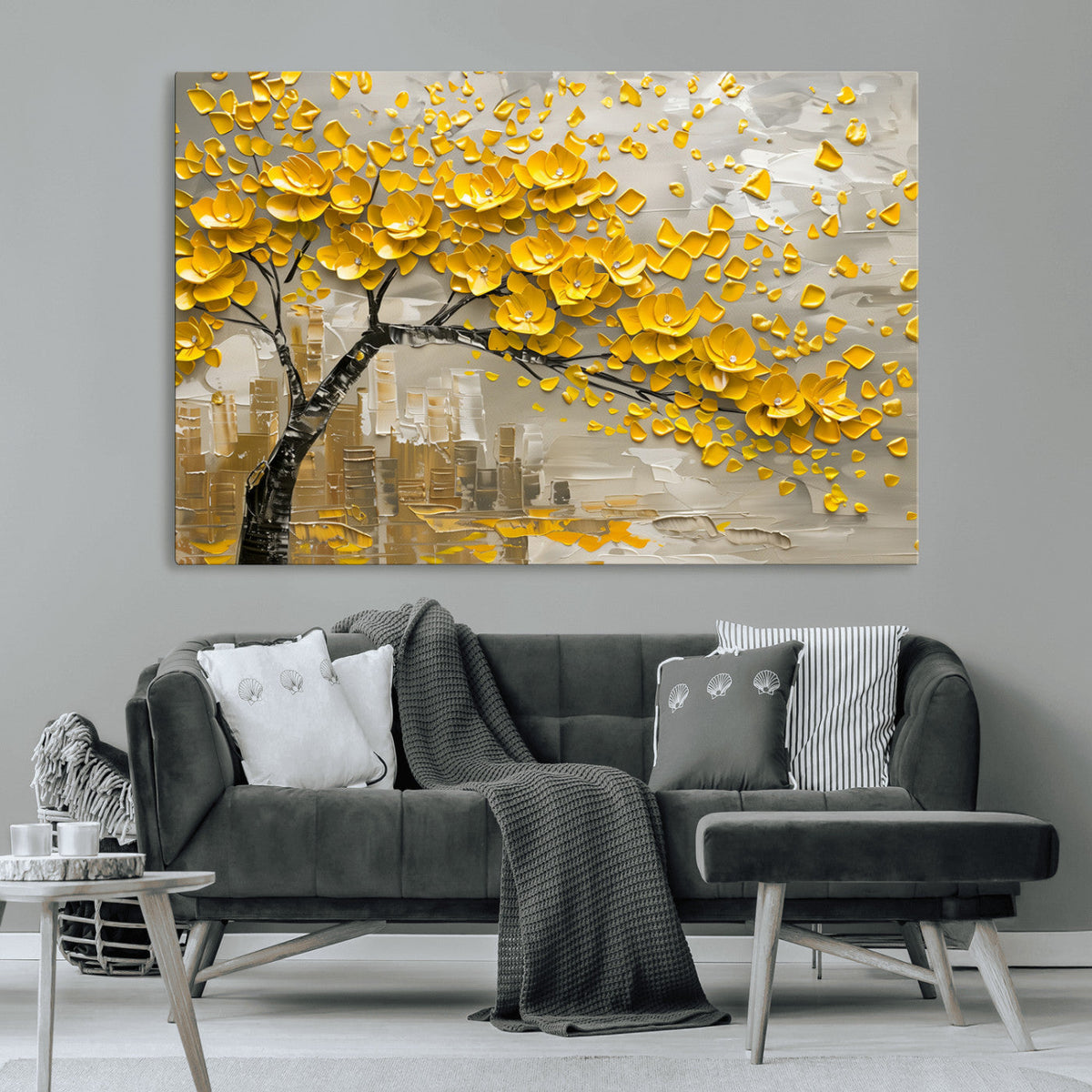 Yellow Blossom Tree Canvas Wall Art - Floral Abstract Modern