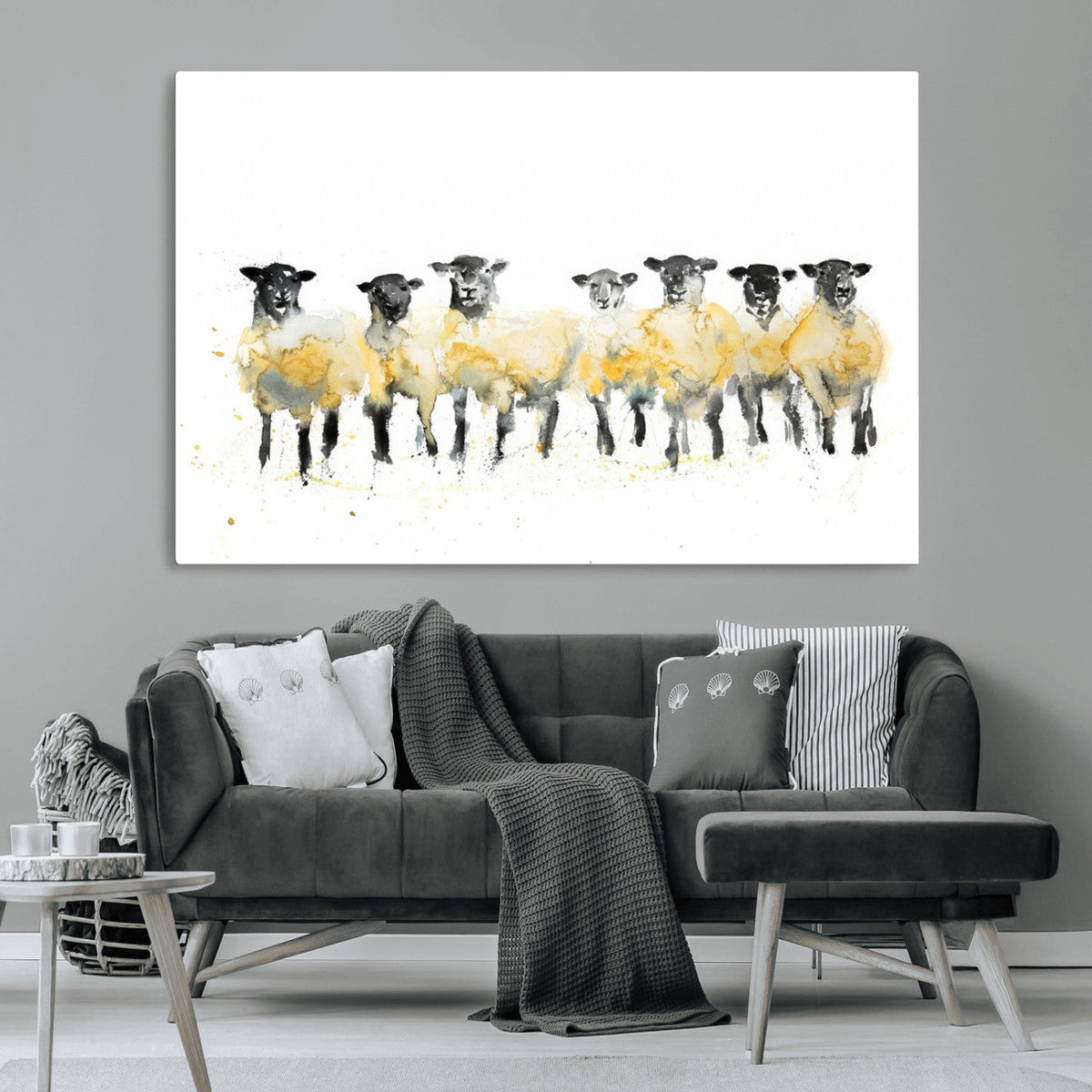 Farmhouse Wall Art Sheep Print | Ready to Hang Framed Canvas
