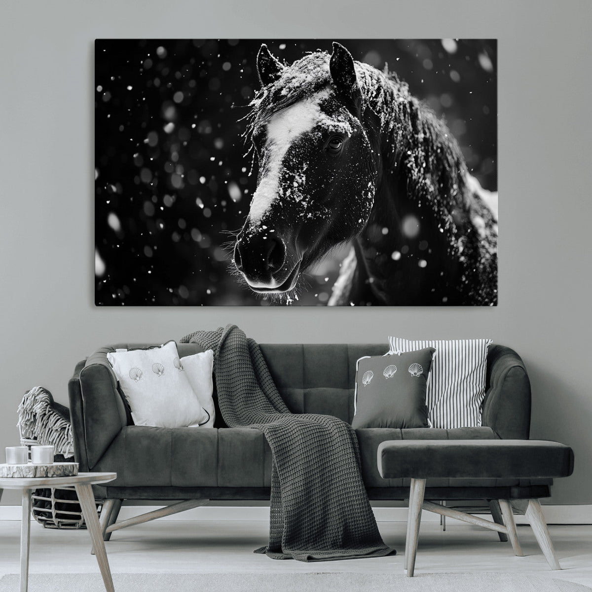 Winter Horse Wall Art | Black and White Horse Print | Ready