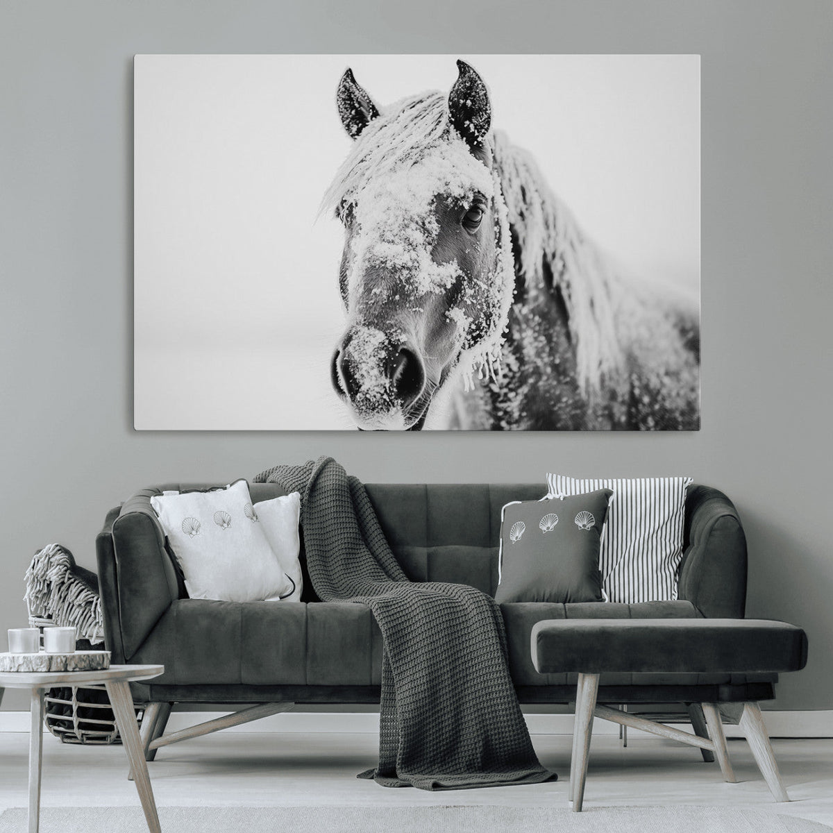 White Horse Wall Art | Ready to Hang and Framed | Winter