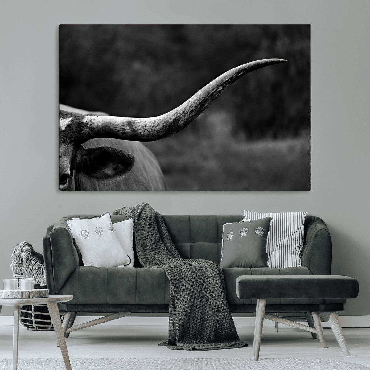 Cow Longhorn Wall Art | Black and White Print | Ready to
