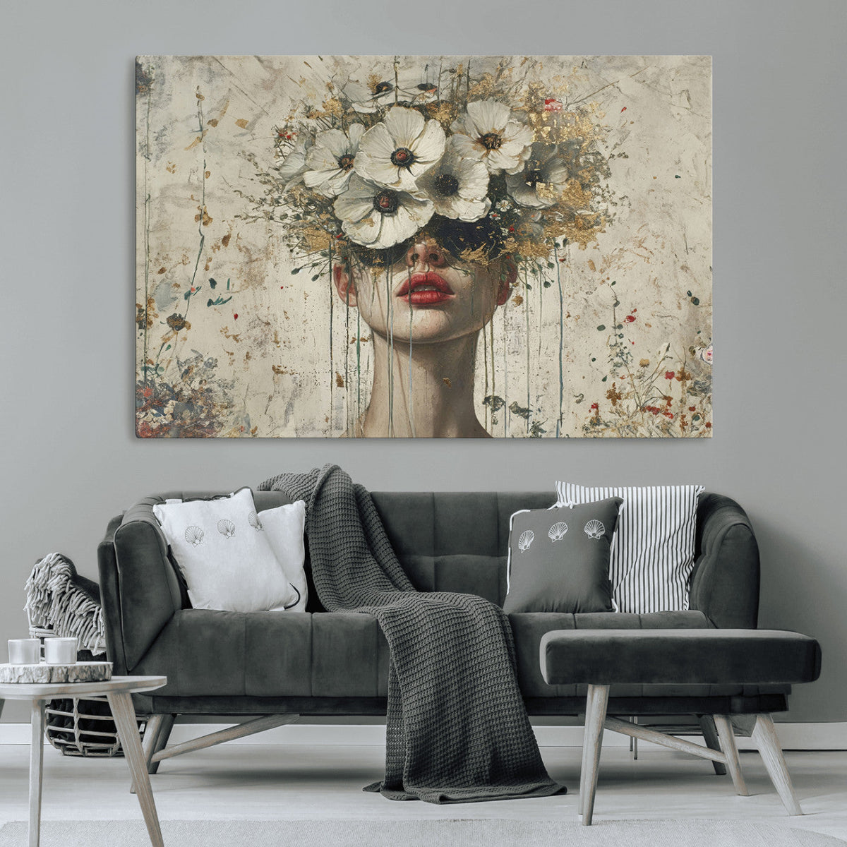 Abstract Floral Women Patel Wall Art Canvas Print