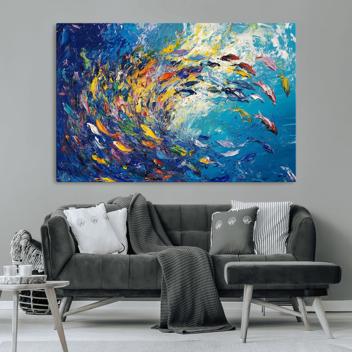 Colorful Swirling Fish School Wall Art Canvas Print |