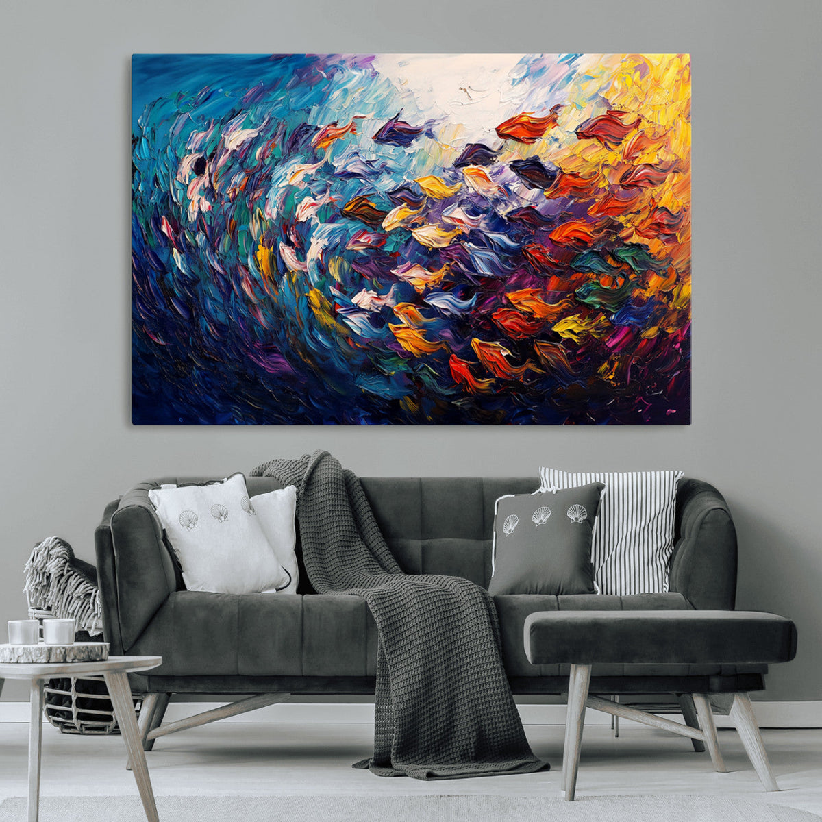 Vibrant Abstract Fish Swarm Art – Colorful Fish Inspired