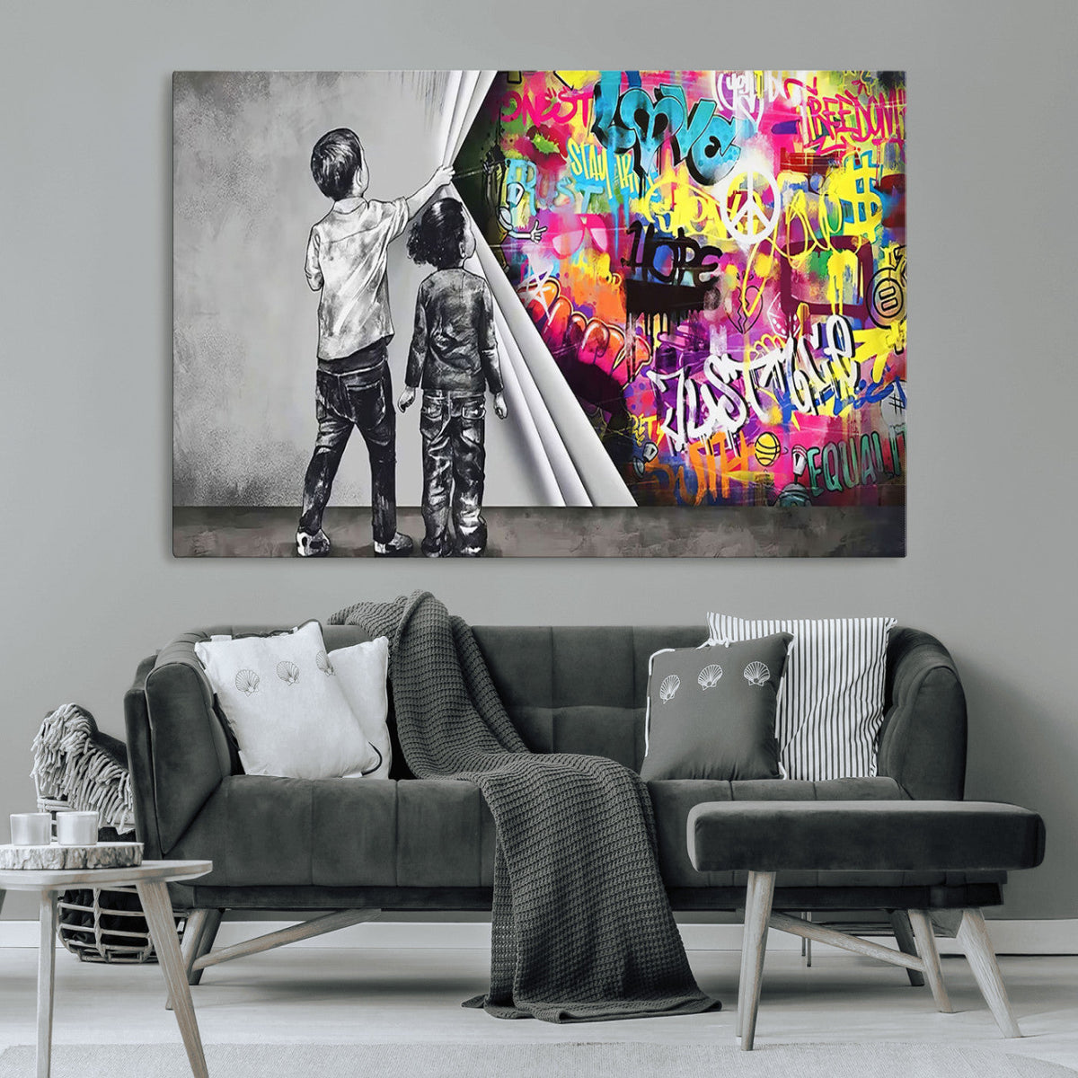 Banksy Print - Street Art Canvas Wall Art - Kids Revealing