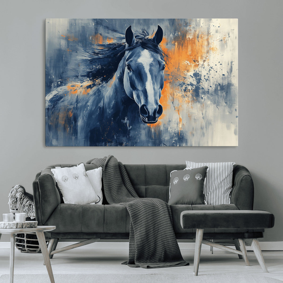 Abstract Blue Horse Wall Art Print Canvas | Horse Wall Art