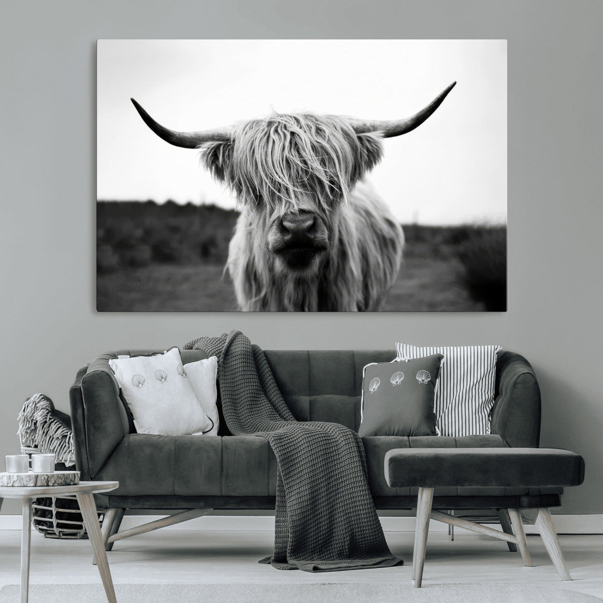 Highland Cow Wall Art | Black and White Farmhouse Decor |
