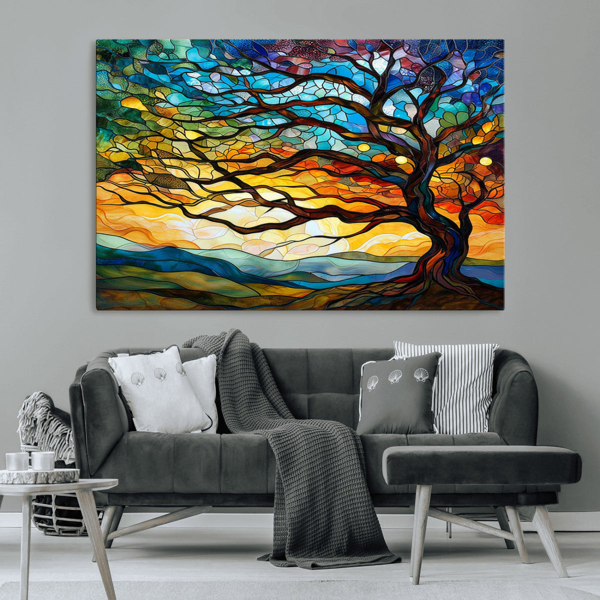 Vibrant Mosaic Tree of Life Wall Art | Stained Glass Style