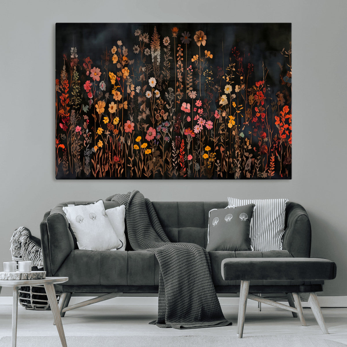 Large Floral Painting Print Illustration Flowers Canvas Wall