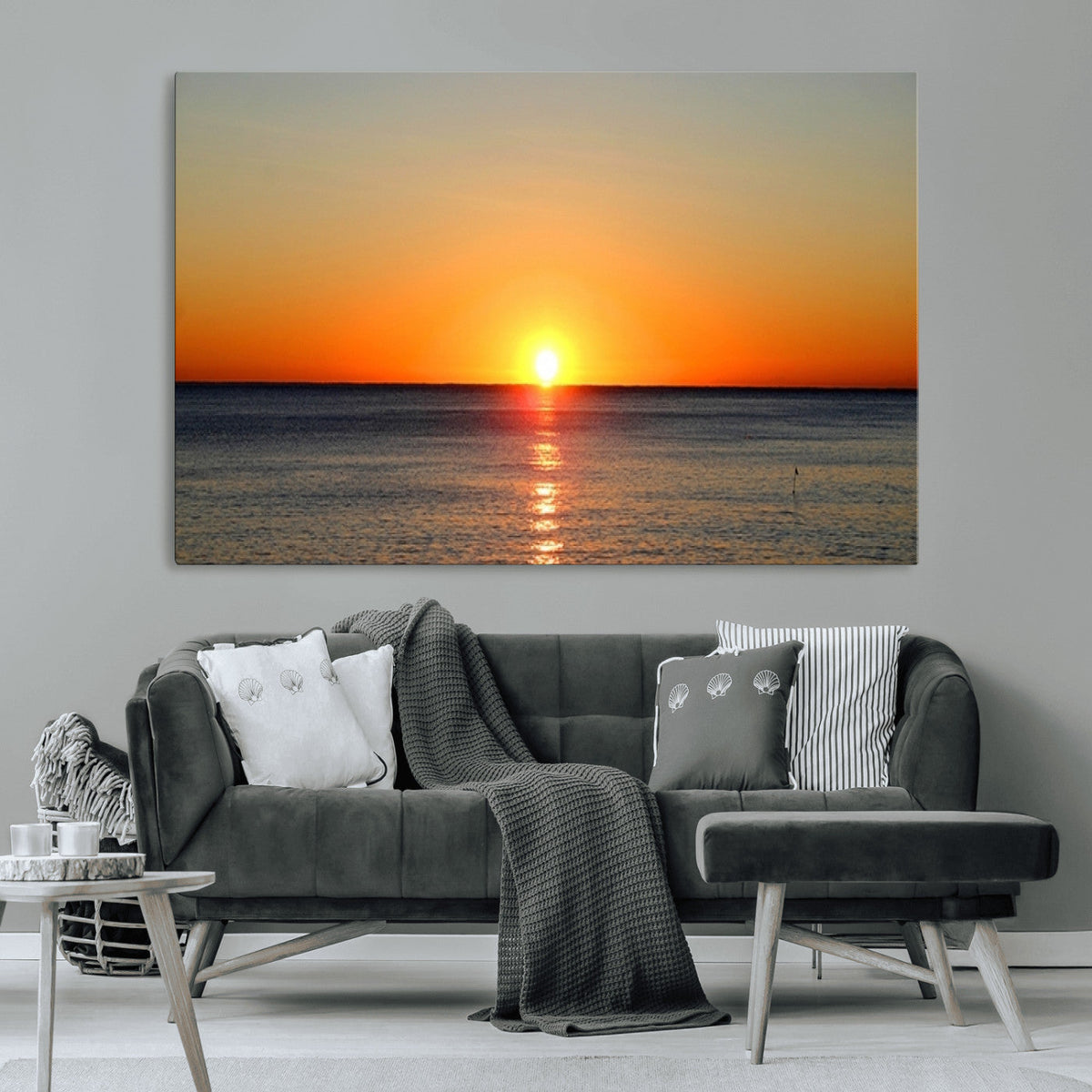 Golden Horizon Sunset Over Ocean Wall Art Canvas Print –
