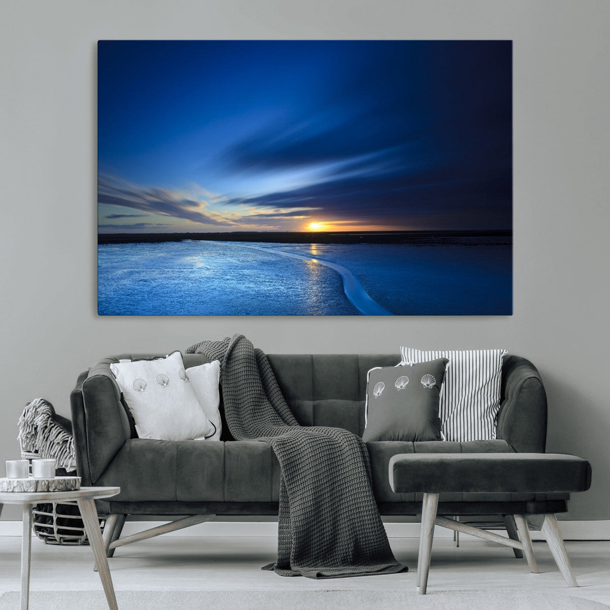 Blue Sunset Ocean Canvas Wall Art Print – Serene Coastal