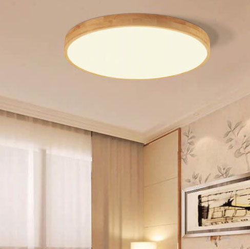 Nordic Solid Wood Round Ultra Thin LED Flush Mount Ceiling Light 18W