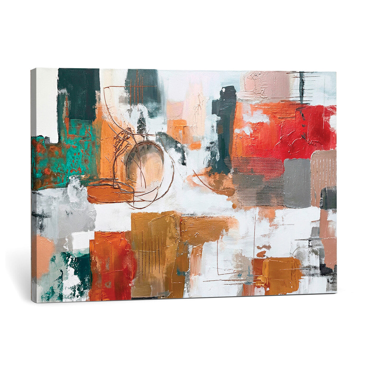 Blue Teal Abstract Canvas Wall Art, Modern Textured Painting Print, Navy Orange White Contemporary Art, Neutral Living Room Decor, Office Art