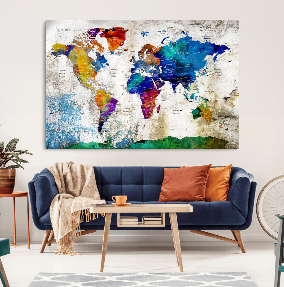 World Map Canvas Print – Framed Travel Map Wall Art for