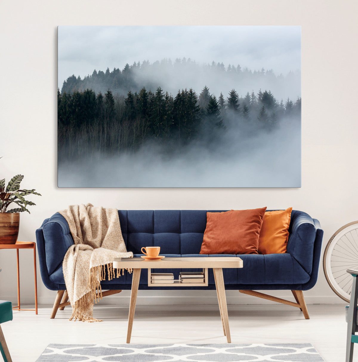 Autumn and Misty Trees in the Forest Wall Art Canvas Print,