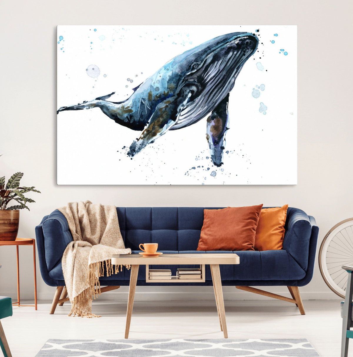 Watercolor Whale Wall Art Canvas Print