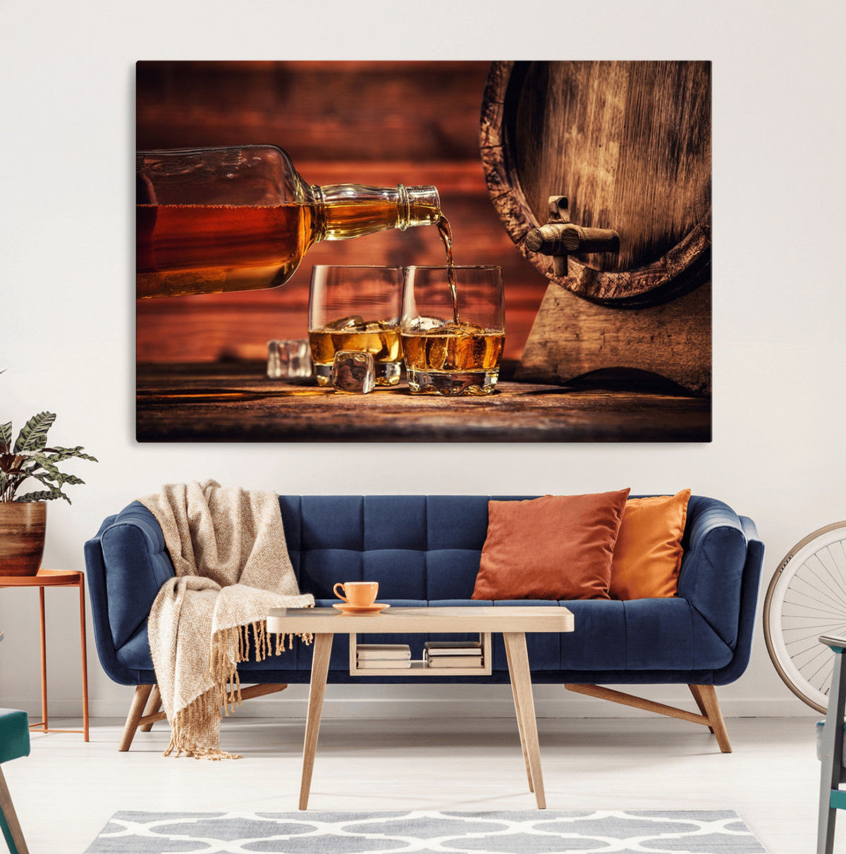 Whiskey and Cigar Canvas Wall Art | 3 Panel Bar Room Decor