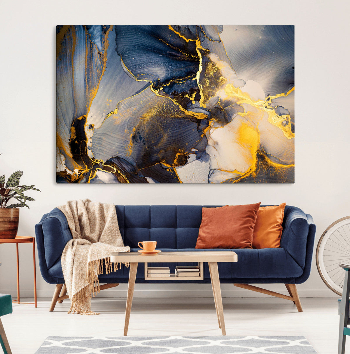 Large Abstract Wall Art Print - Gold and Blue Abstract