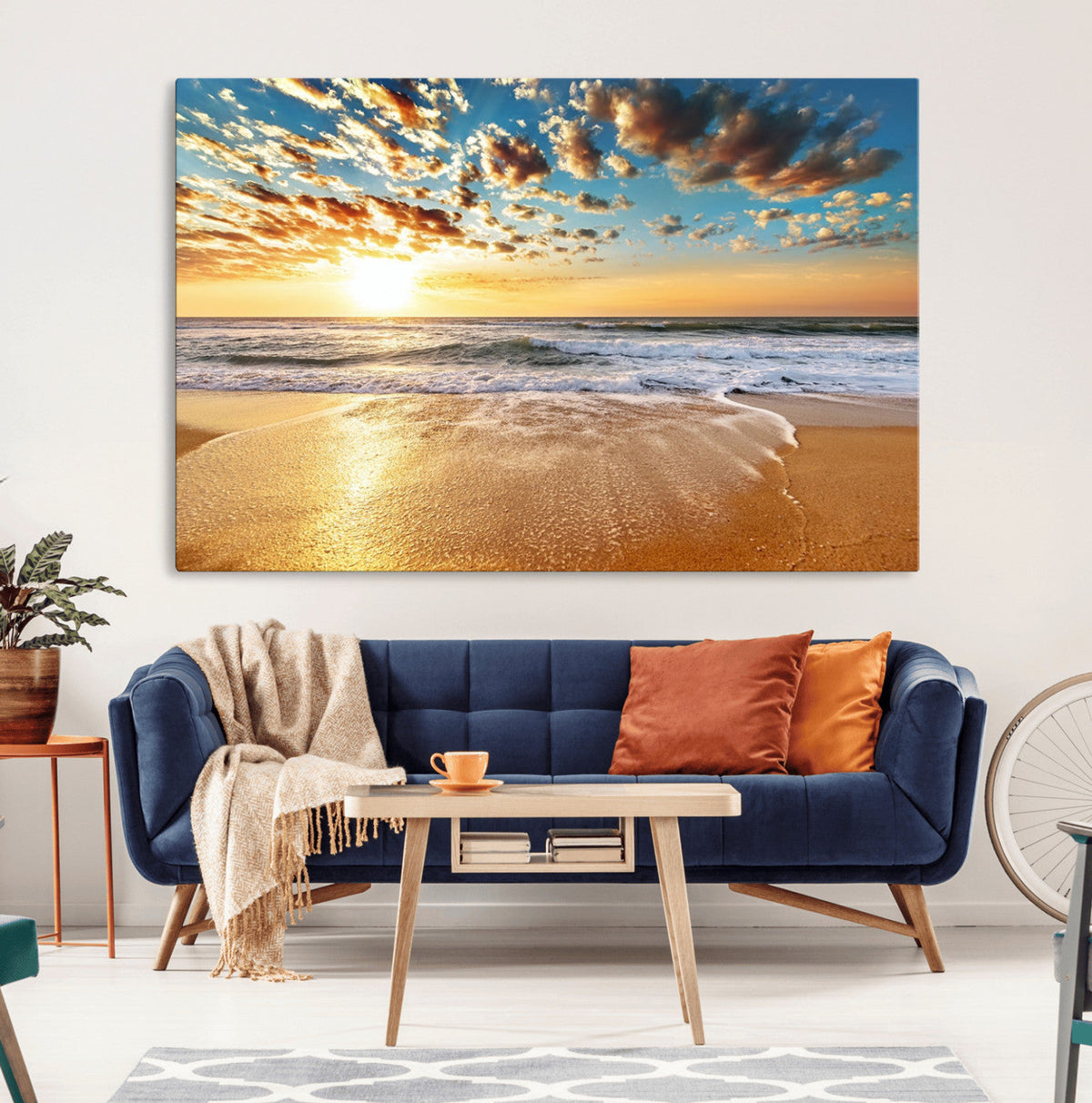 Golden Sunset Beach Print Canvas Wall Art, Giclee Canvas