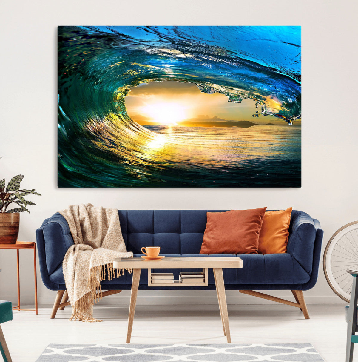 Ocean Wave at Sunset Canvas Art, Large Wall Print of Vibrant