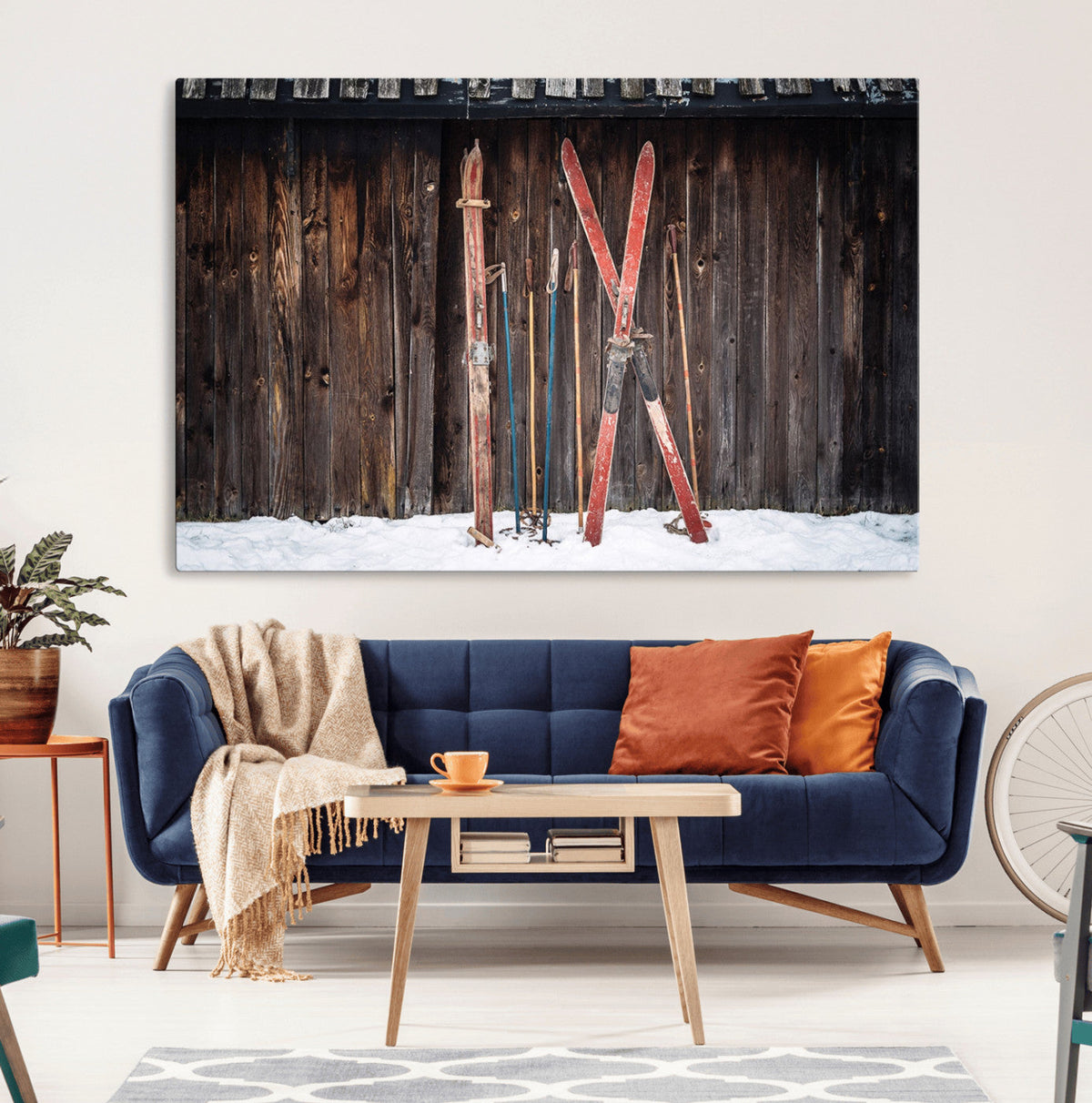 Vintage Ski Gear Canvas Print, Vintage Ski Gear Against