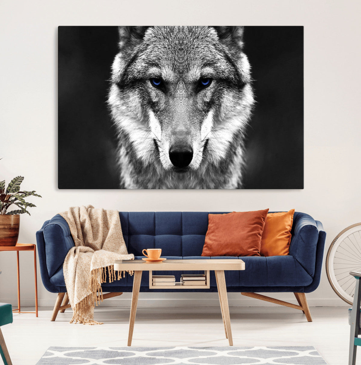 Black and White Wild Wolf Wall Art Canvas Print