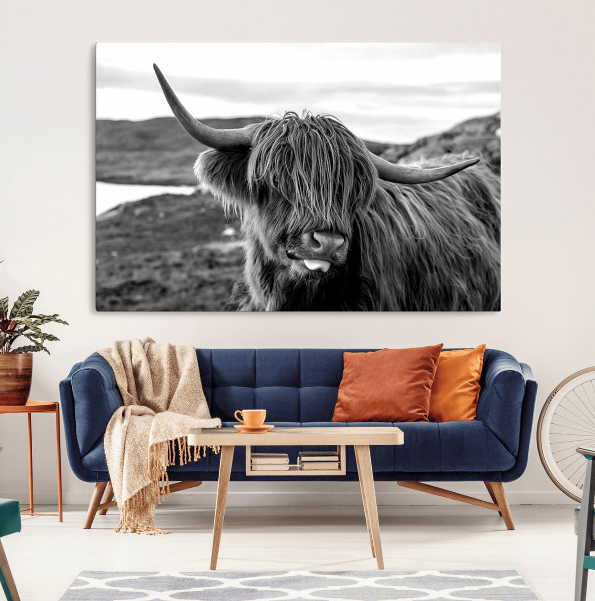 Longhorn Steer Canvas Print Wall Art, Highland Cow Canvas