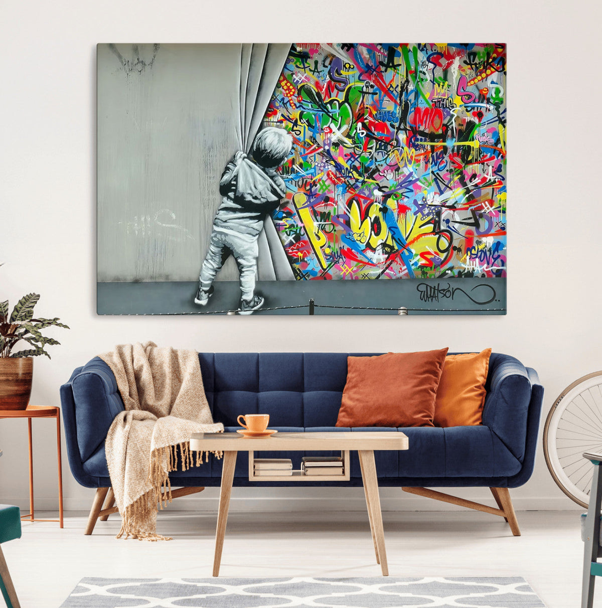 Banksy Colorful Street Graffiti Canvas Wall Art Print,