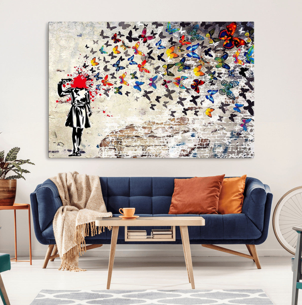Banksy Art Butterfly Girl Explosion Canvas Art – Vibrant