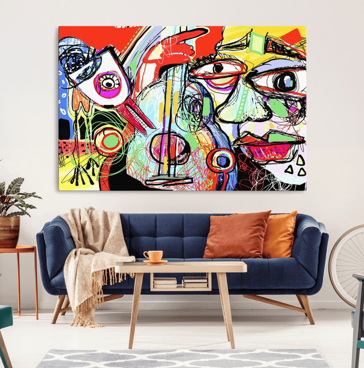 Picasso Style Art Abstract Canvas Wall Art Print , Colorful