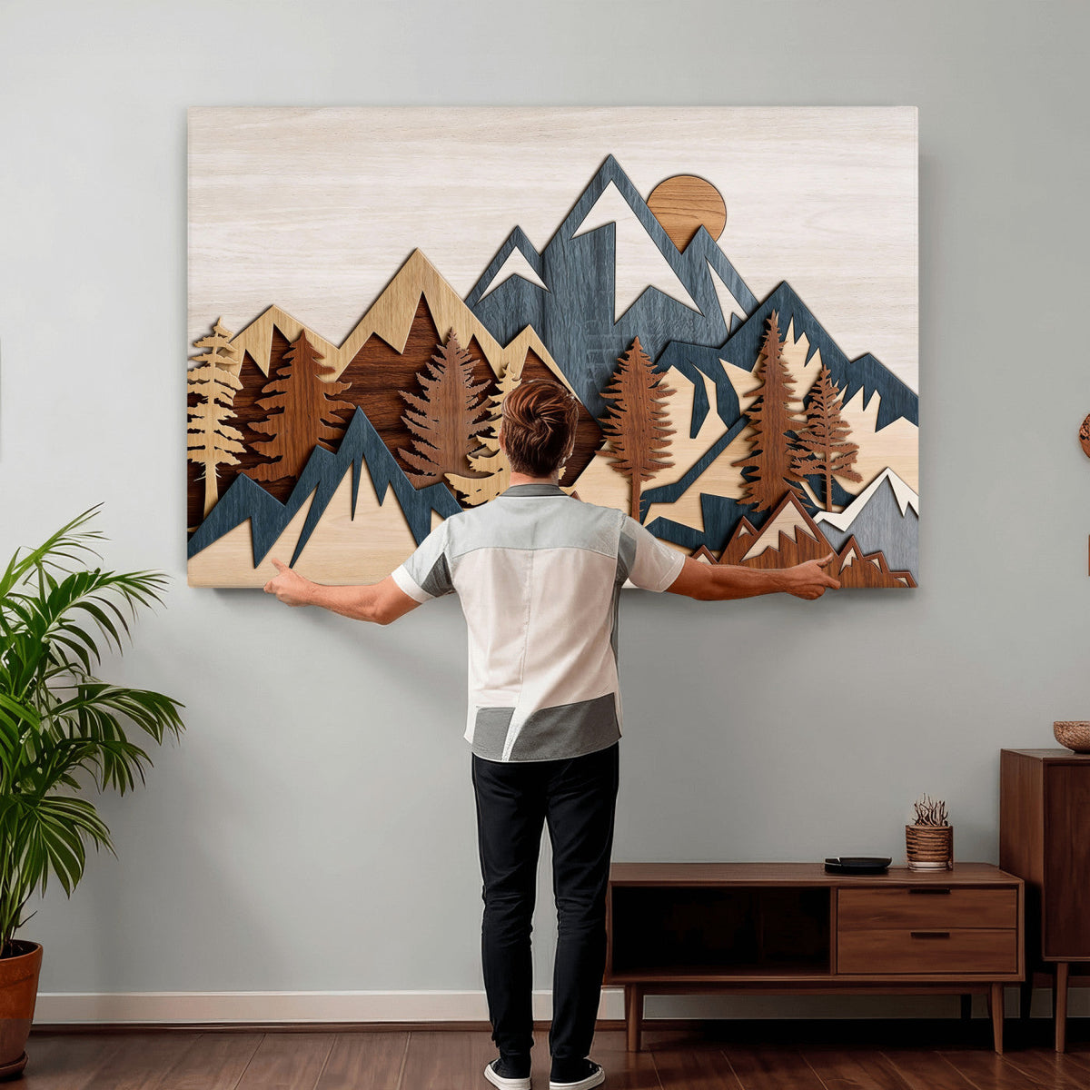 Woodland Mountain Landscape Triptych, Giclee Canvas Art for