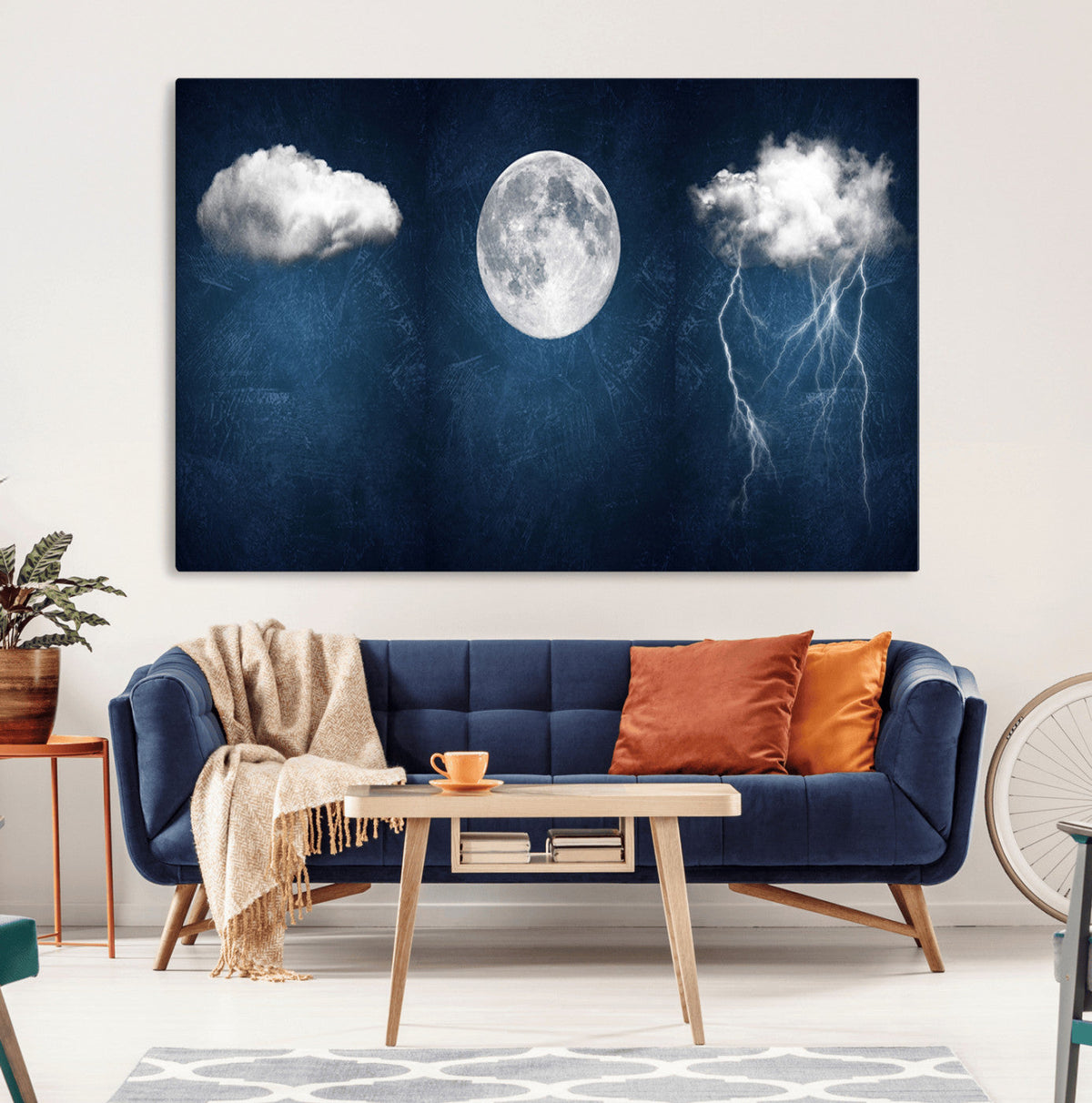 Dark Blue Cloud Art, 3 Piece Indigo Blue Wall Art, Aesthetic