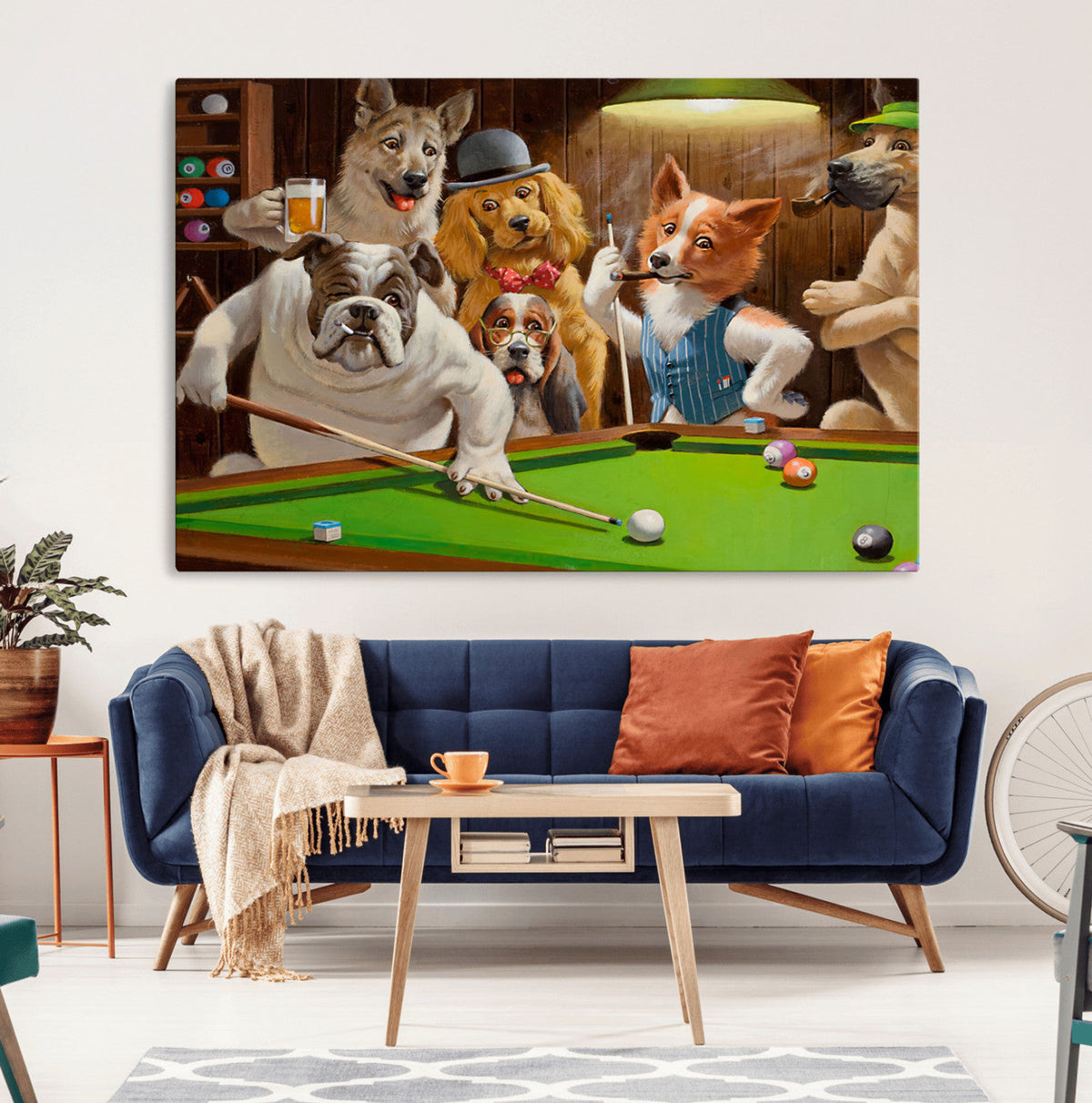 Dogs Playing Pool Canvas Wall Art Funny Gifts Dog Print
