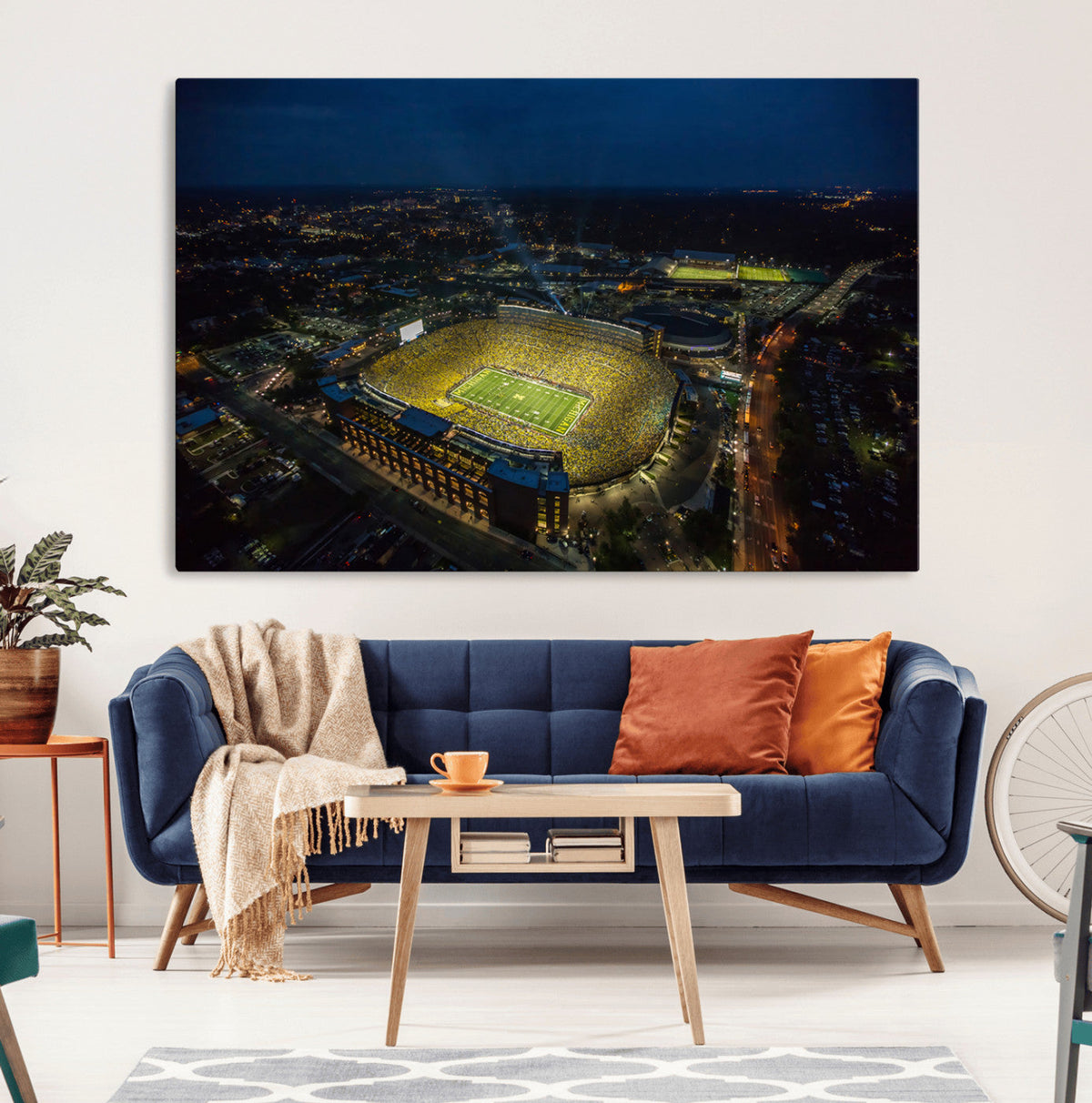 Michigan Stadium Night Game Wall Art – Sports Arena Aerial