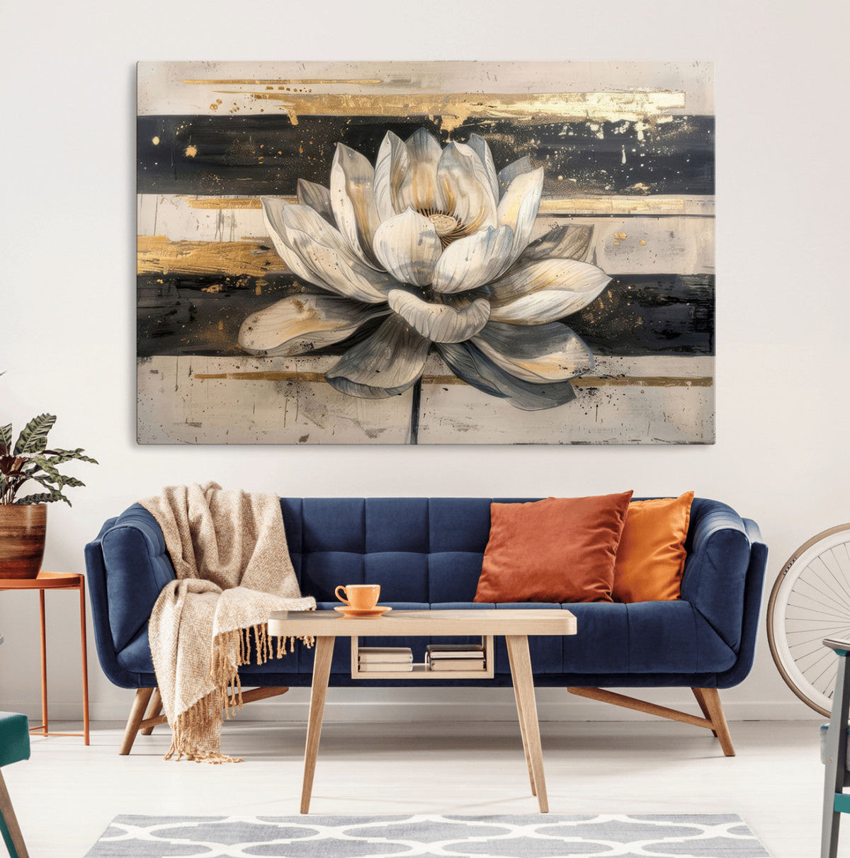 Lotus Flower Wall Art – Framed Abstract Floral Canvas