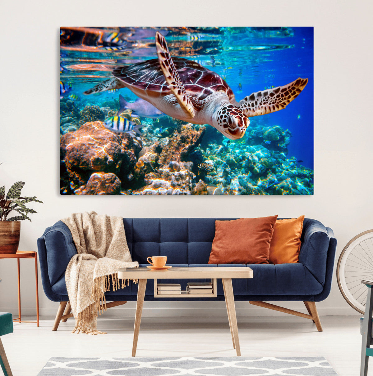 Underwater Coral Reef Sea Turtle Wall Art Canvas Print,
