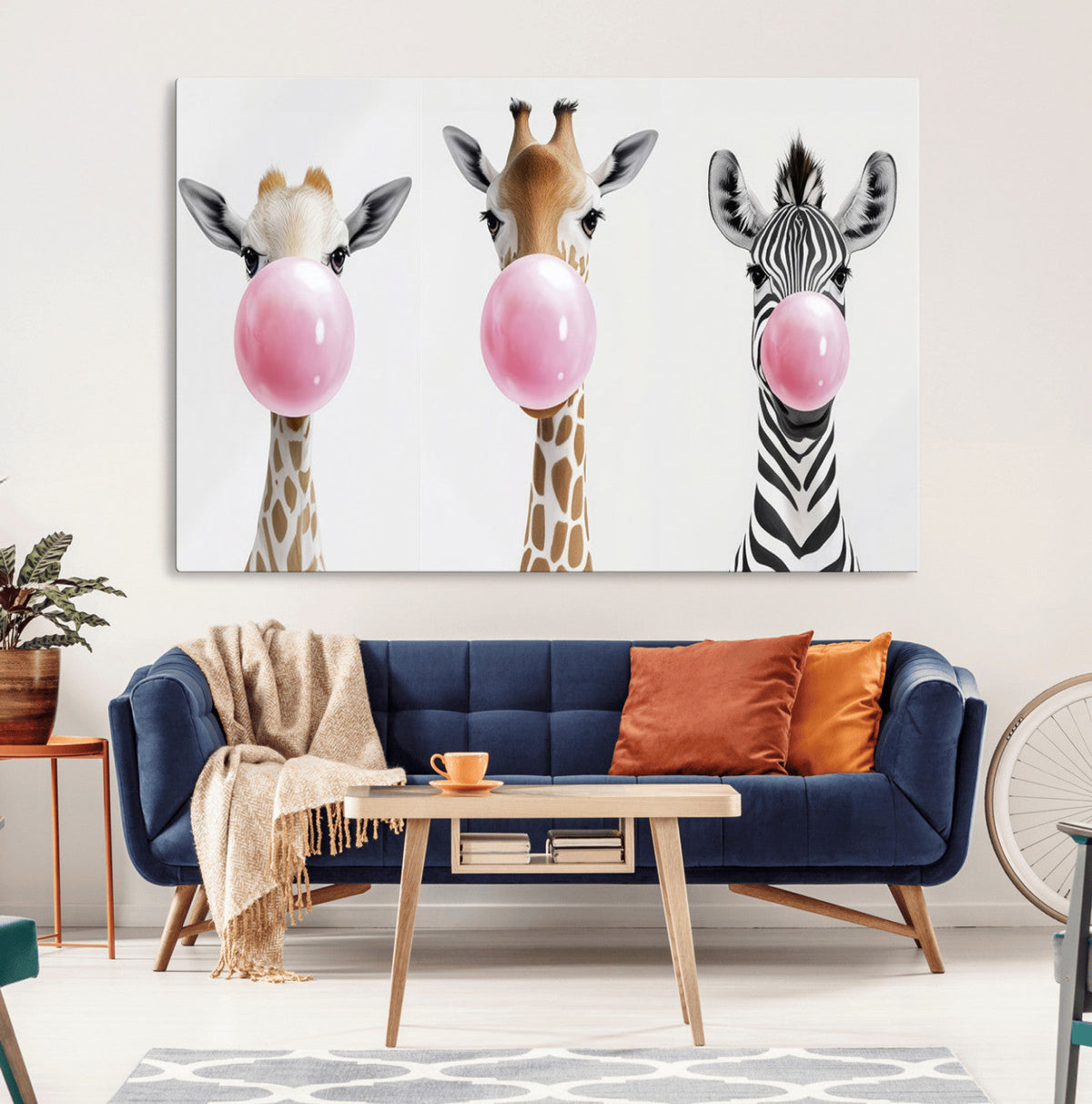 Bubblegum Animals Canvas Wall Art - Playful Giraffe and