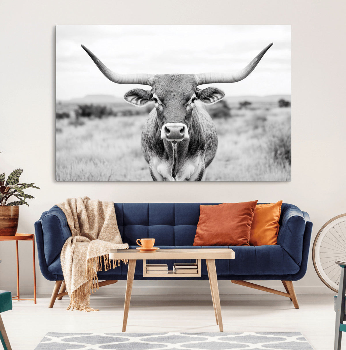 Highland Cow Wall Art Canvas Print – Black and White Western