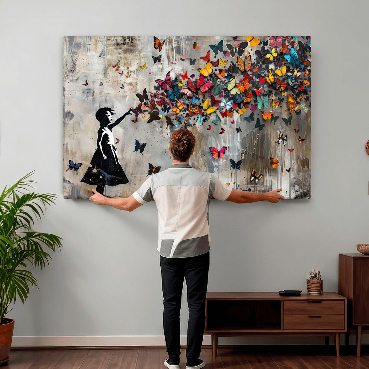 Butterfly Girl Wall Art – Vibrant Street Style Canvas Print,